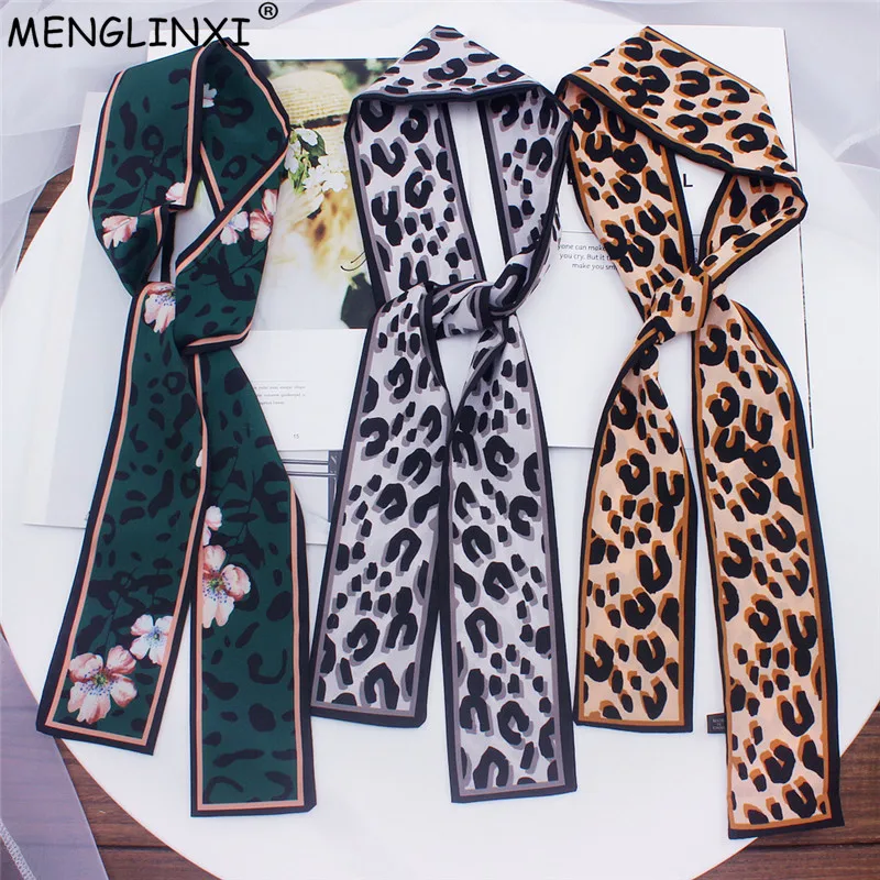 Women Leopard Twilly Silk Scarf Small Head Neck Hair Tie Band Handbag Handle