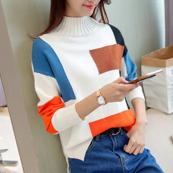 new women's sweater half a turtle neck joker color matching render unlined upper garment 2017 fall pullover sweaters casual
new women's sweater half a turtle neck joker color matching render unlined upper garment 2017 fall pullover sweaters casual