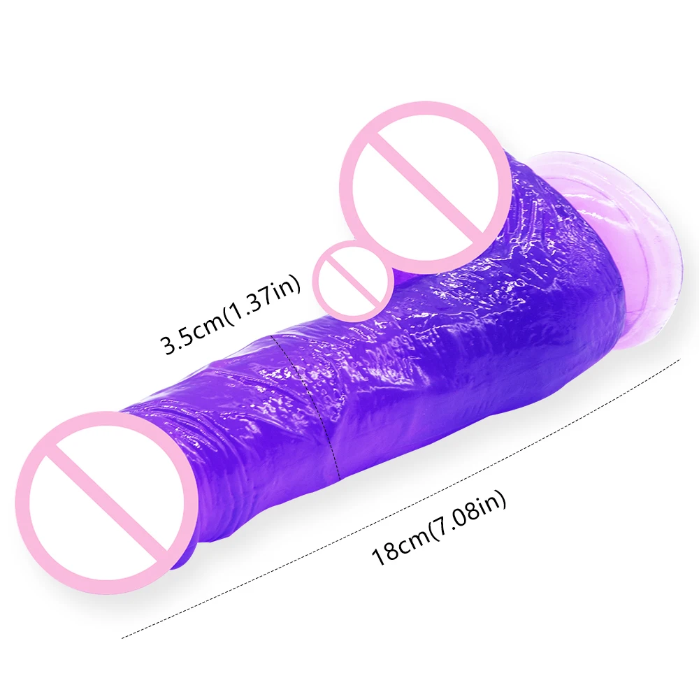 18*3.5cm Long Female Masturbation Penis Soft Jelly Dildo Silicone Textured Artificial Realistic Dildo Suction For Women