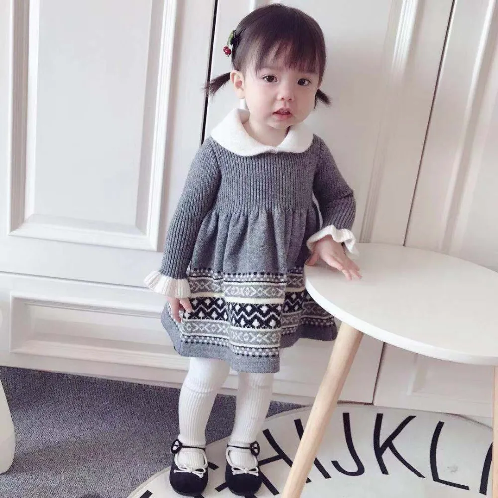 Winter Toddler Baby Girls Clothes Dress Solid Grey Peter Pan Colar Knitted Princess Dress Party Wedding Striped Girl Dress
Winter Toddler Baby Girls Clothes Dress Solid Grey Peter Pan Colar Knitted Princess Dress Party Wedding Striped Girl Dress