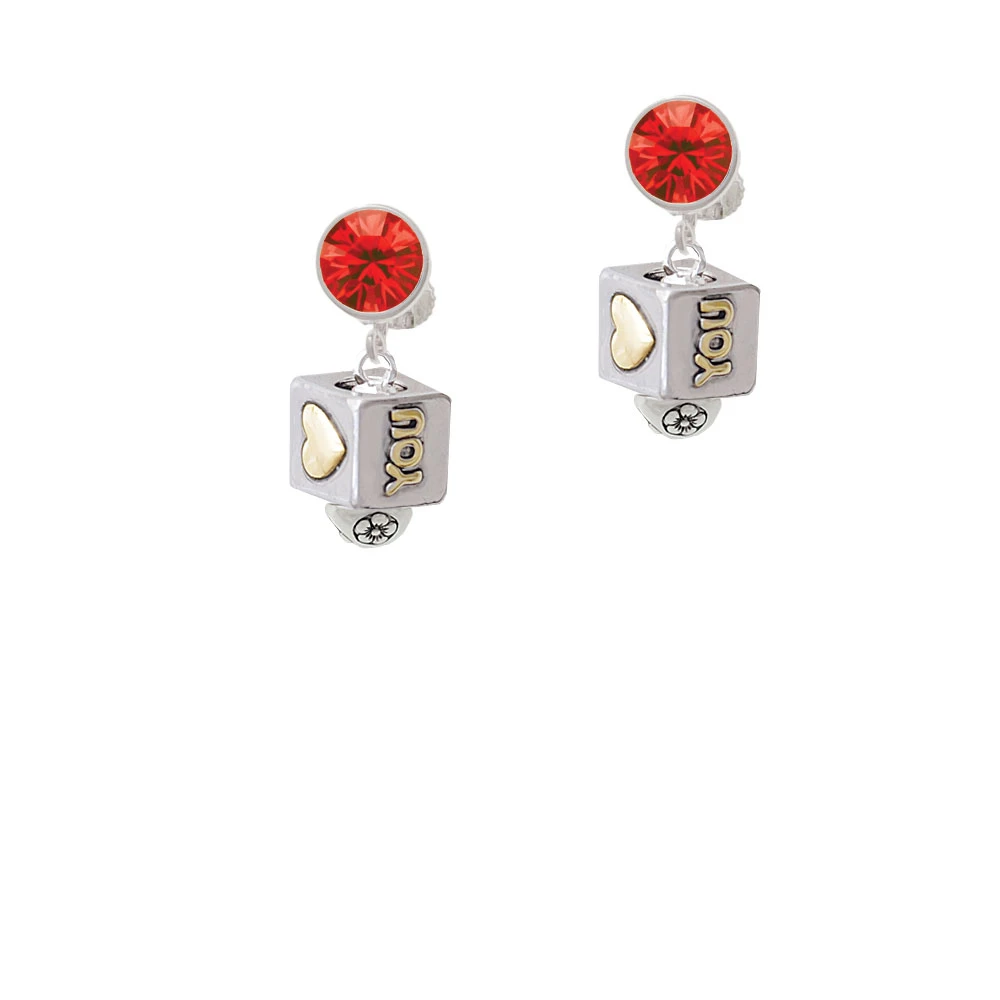 Two Tone Love You Square Spinner Crystal Clip On Earrings (4)