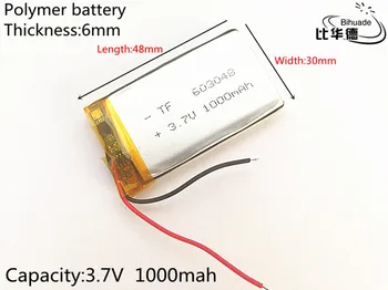 3.7V 1000mAh 603048 Lithium Polymer Li-Po li ion Rechargeable Battery cells For Mp3 MP4 MP5 GPS PSP mobile bluetooth
3.7V 1000mAh 603048 Lithium Polymer Li-Po li ion Rechargeable Battery cells For Mp3 MP4 MP5 GPS PSP mobile bluetooth