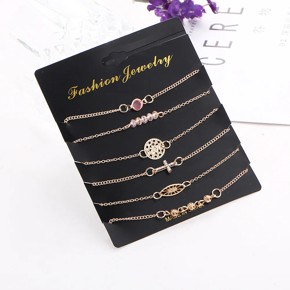 6 Pcs/ Set Cross Hollow-out Crystal bracelet rice Beads Chain Multilayer Pendant Gold Bracelet Set Charm Girl Jewelry Gift
6 Pcs/ Set Cross Hollow-out Crystal bracelet rice Beads Chain Multilayer Pendant Gold Bracelet Set Charm Girl Jewelry Gift
