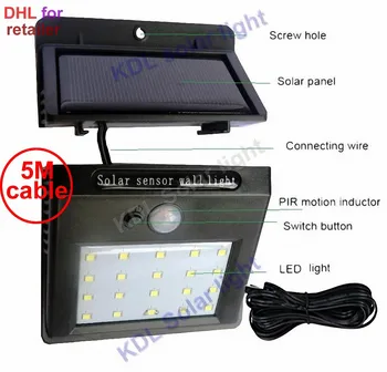 

30 led 500lm solar light split mounting pIR motion sensor waterproof IP65 outdoor for garden yard door lawn patio lantern 5M cab