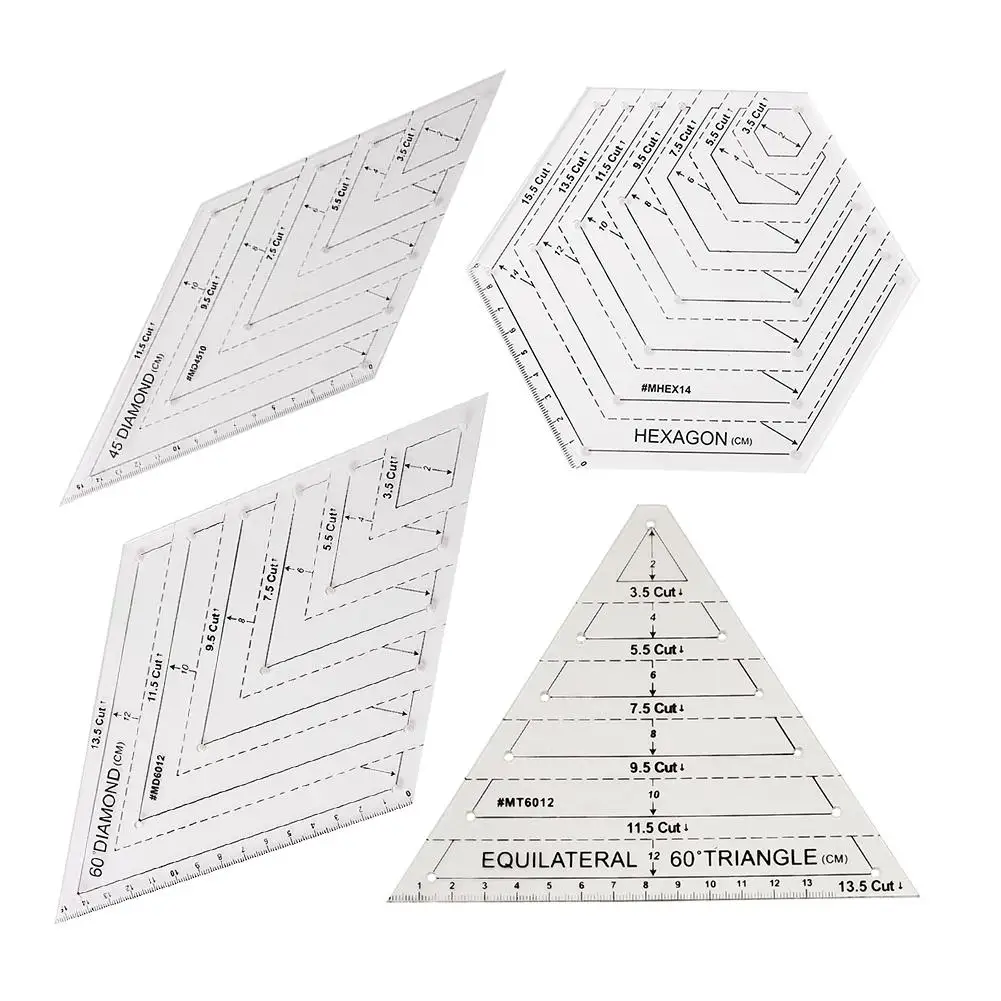 Diamond-Shaped Quilting Ruler Hexagonal DIY Patchwork Handmade Drawing Ruler Quilting Tools 4PCs Sewing Accessories High Quality
Diamond-Shaped Quilting Ruler Hexagonal DIY Patchwork Handmade Drawing Ruler Quilting Tools 4PCs Sewing Accessories High Quality