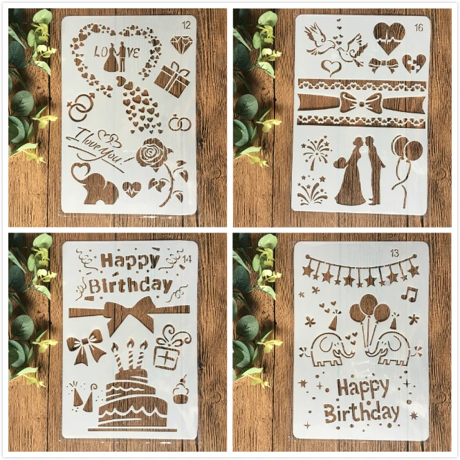 4Pcs/Set 26cm Wedding Birthday DIY Craft Layering Stencils Painting Scrapbooking Stamping Embossing Album Paper Card Template
4Pcs/Set 26cm Wedding Birthday DIY Craft Layering Stencils Painting Scrapbooking Stamping Embossing Album Paper Card Template