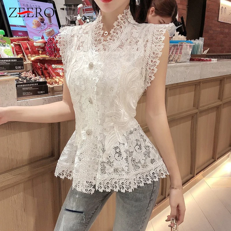 Summer Women Elegant Beading Button Sweet Ruffles Transparent Tops Sexy Hollow Out Lace Blouses Slim White Shirt with Sling Vest
Summer Women Elegant Beading Button Sweet Ruffles Transparent Tops Sexy Hollow Out Lace Blouses Slim White Shirt with Sling Vest