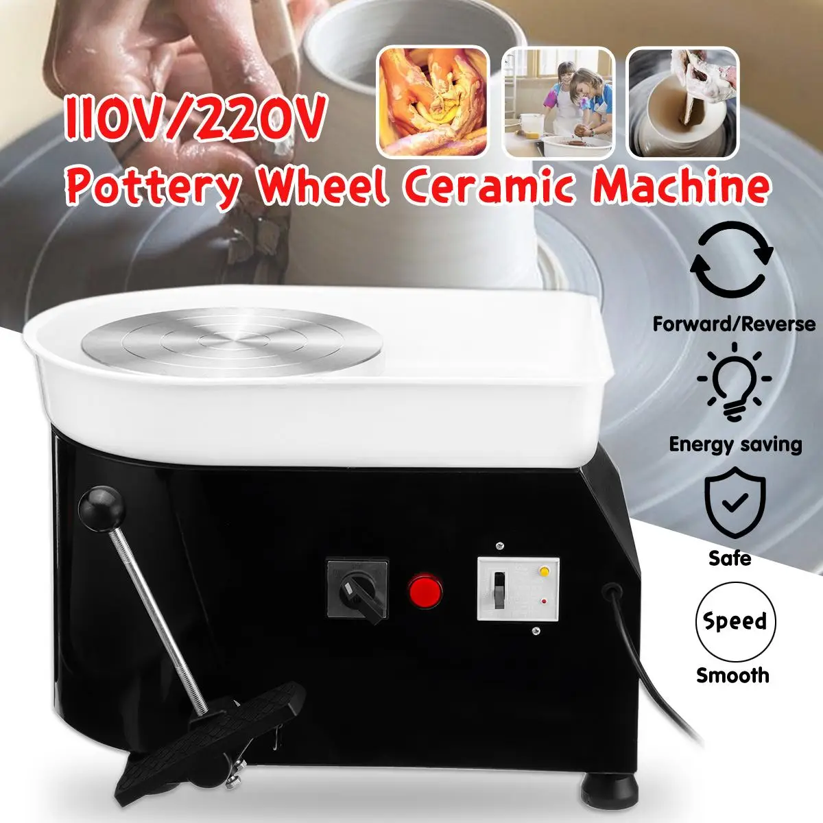 

Pottery Forming Machine 110V/220V 350W Electric Pottery Wheel DIY Clay Tool Tray Flexible Foot Pedal For Ceramic Work Ceramics