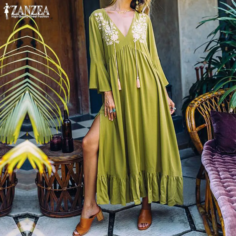 Ruffle Dress Women's Print Sundress 2019 ZANZEA Sexy V Neck Split Maxi Vestidos Female Bohemian Beach Flare Sleeve Tunic Robe
Ruffle Dress Women's Print Sundress 2019 ZANZEA Sexy V Neck Split Maxi Vestidos Female Bohemian Beach Flare Sleeve Tunic Robe