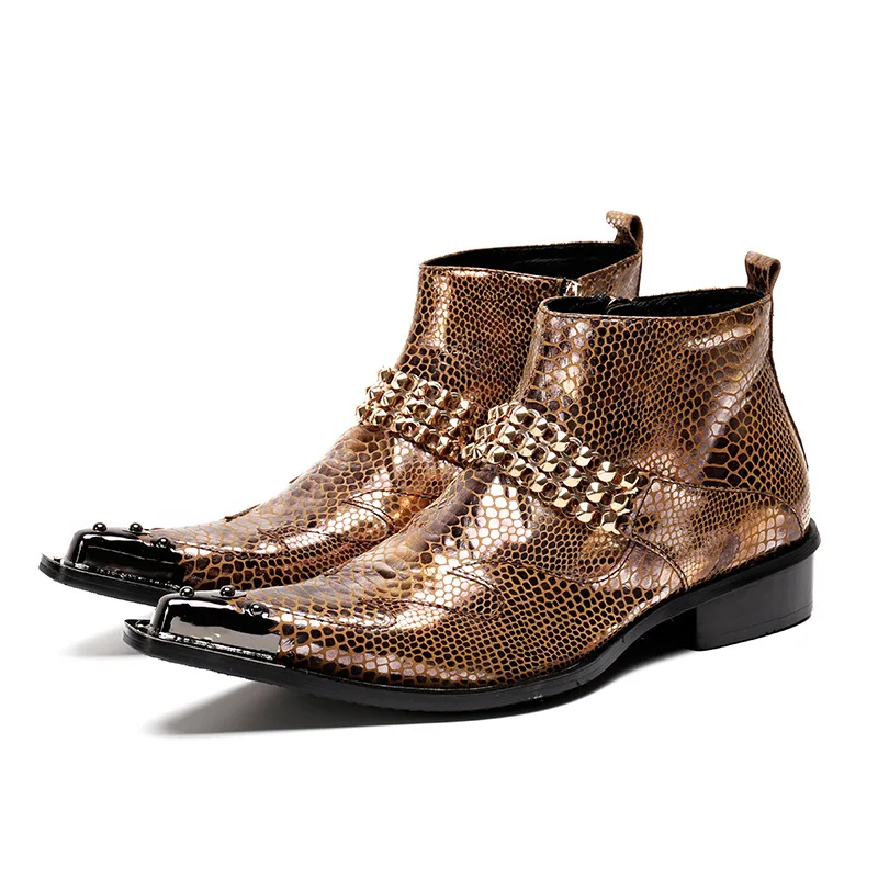 Men Pointed Toe Metal Tip Gold Chain Decoration Boots Men's Dress Shoes Fashion Handmade Low Heel
Men Pointed Toe Metal Tip Gold Chain Decoration Boots Men's Dress Shoes Fashion Handmade Low Heel