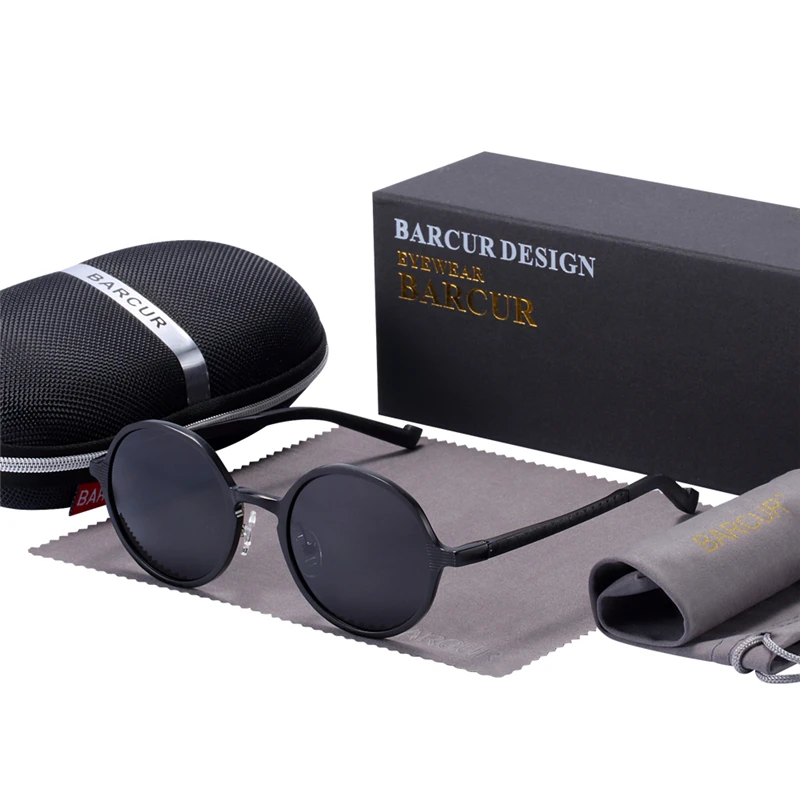 BARCUR Hot Black Goggle Men's Round Sunglasses Luxury Brand BC8565