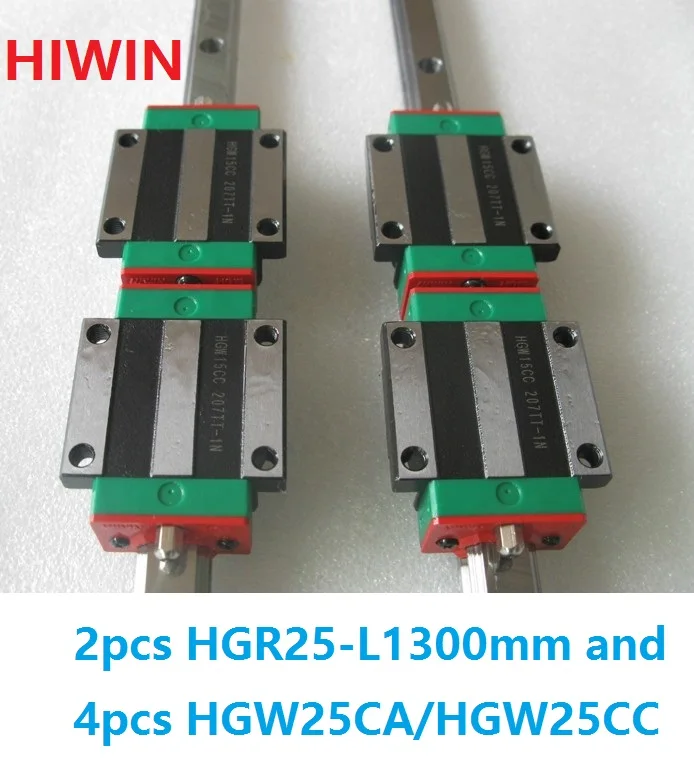 

2pcs 100% original Hiwin linear rail guide HGR25 -L 1300mm + 4pcs HGW25CA HGW25CC flange carriage block for cnc