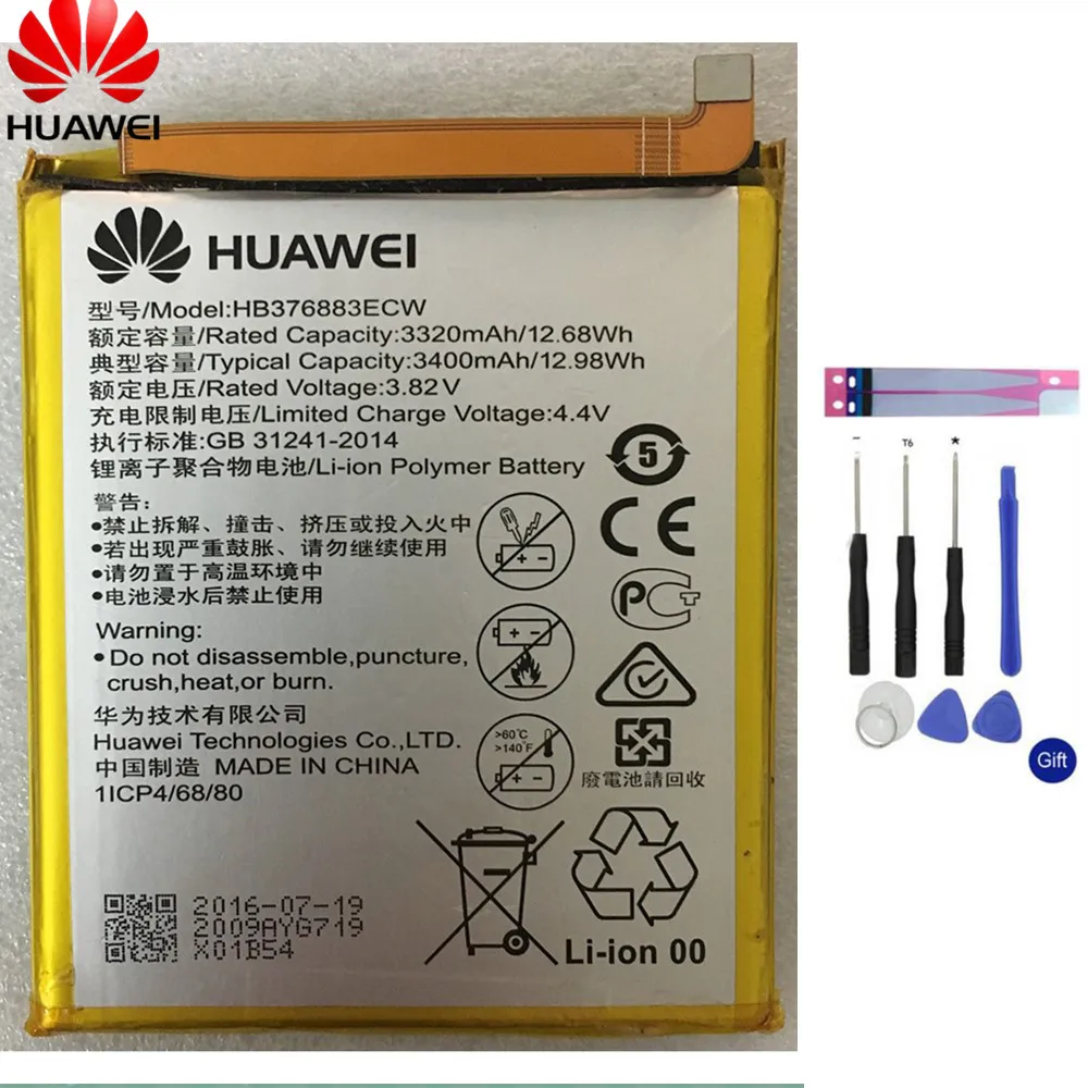 Hua Wei Original Phone Battery HB376883ECW For Huawei Ascend P9 Plus VIE-AL10 3400mAh Replacement batteries Free Tools
Hua Wei Original Phone Battery HB376883ECW For Huawei Ascend P9 Plus VIE-AL10 3400mAh Replacement batteries Free Tools