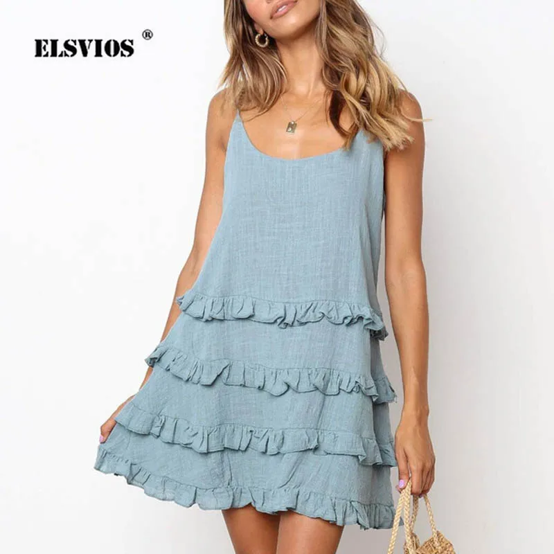 ELSVIOS 2XL Ladies Strap sleeveless shirt Tunic dresses women summer sweet mini sundress 2019 Casual Loose Solid ruffle Dresses
ELSVIOS 2XL Ladies Strap sleeveless shirt Tunic dresses women summer sweet mini sundress 2019 Casual Loose Solid ruffle Dresses