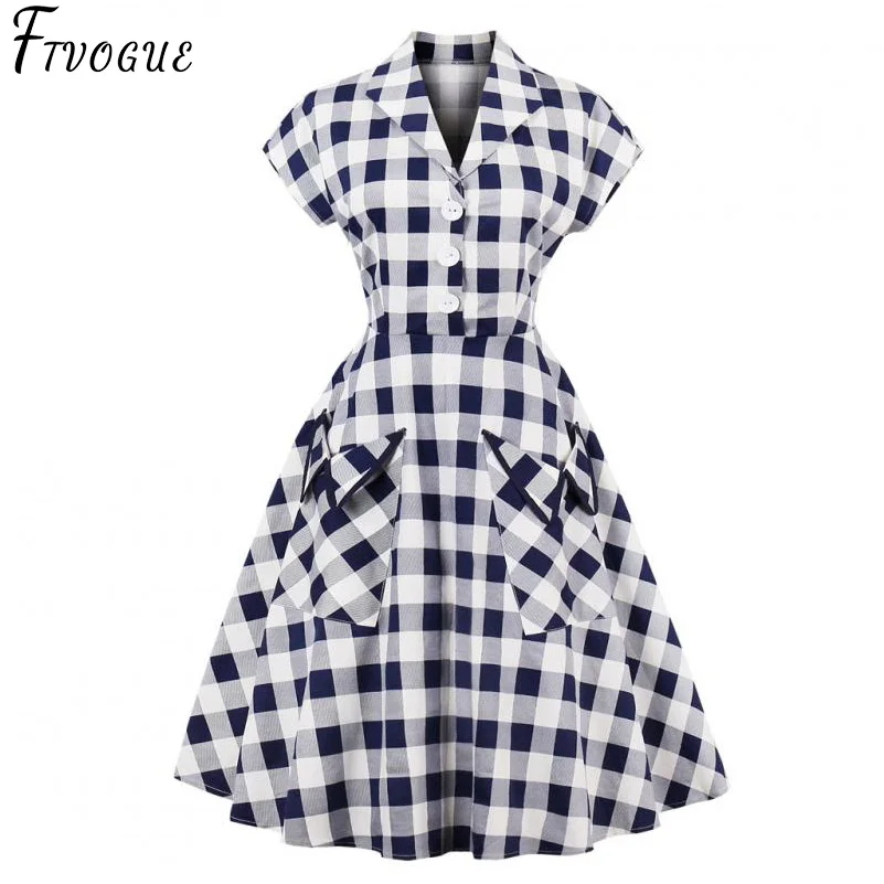 Women Vintage Dress 1950S Navy Plaid Elegant A Line Retro Dresses Tunics Short Sleeve Pocket Cotton Party 2019 Sexy Pin up Dress
Women Vintage Dress 1950S Navy Plaid Elegant A Line Retro Dresses Tunics Short Sleeve Pocket Cotton Party 2019 Sexy Pin up Dress