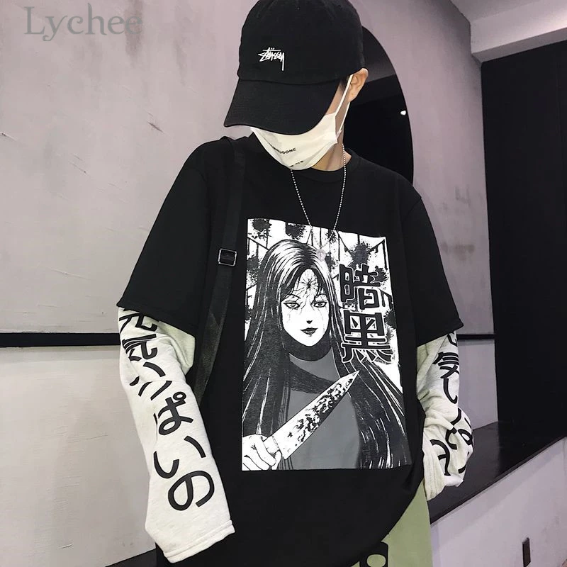 Lychee Harajuku японский аниме принт Женский свитшот имитация 2 шт. круглый вырез