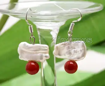 Qingmos Natural 12-15mm White Freshwater Biwa Pearl Earrings for Women with 6mm Round Red Coral beads Dangle Hook Earring-ear444
Qingmos Natural 12-15mm White Freshwater Biwa Pearl Earrings for Women with 6mm Round Red Coral beads Dangle Hook Earring-ear444