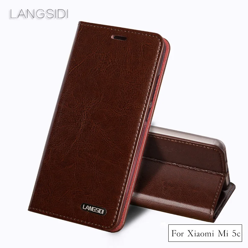 

wangcangli Genuine Leather Clamshell three card oil wax leather flip phone holster For Xiaomi Mi 5c phone case all handmade