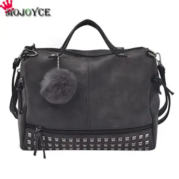 Vintage Nubuck Leather Female Hand Bag Rivet Larger Bags Hair Ball Shoulder Messenger Bags for Women 2018 Sac a Main Handbag
Vintage Nubuck Leather Female Hand Bag Rivet Larger Bags Hair Ball Shoulder Messenger Bags for Women 2018 Sac a Main Handbag