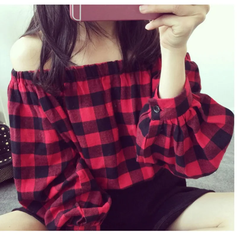 Korean Cotton Plaid Off the Shoulder T Shirt Tops for Sweet Women Summer 2018 Loose Preppy Harajuku Style Slash Neck Tshirt
Korean Cotton Plaid Off the Shoulder T Shirt Tops for Sweet Women Summer 2018 Loose Preppy Harajuku Style Slash Neck Tshirt