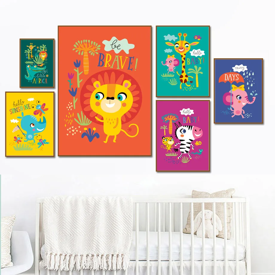 Cartoon-Lion-Zebra-Giraffe-Elephant-Rhino-Nordic-Posters-And-Prints-Wall-Art-Canvas-Painting-Wall-Pictures(1)