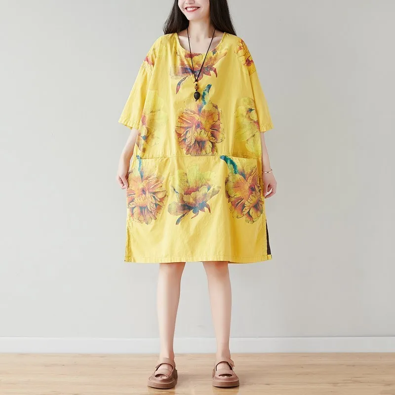 Mori Girl Baggy dress Oversized O-Neck Europe Short Sleeve Pullovers Casual Ethnic Printed Flower Cotton Robe Loose Dress
Mori Girl Baggy dress Oversized O-Neck Europe Short Sleeve Pullovers Casual Ethnic Printed Flower Cotton Robe Loose Dress