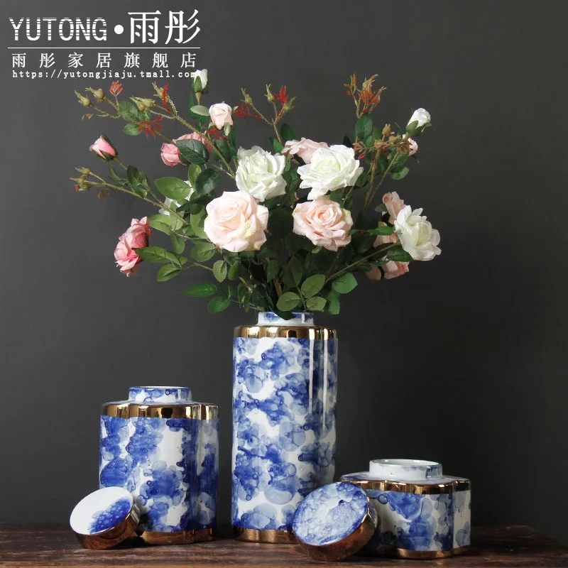 Позолоченный Синий пенопластовый керамический образец вазы для комнаты вилла