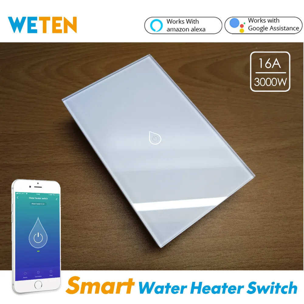 Smart Wifi Water Heater Boiler Switch 16A 3000W Glass Panel High-Power Timmer Mobile APP Voice Control with Alexa Google Home
Smart Wifi Water Heater Boiler Switch 16A 3000W Glass Panel High-Power Timmer Mobile APP Voice Control with Alexa Google Home