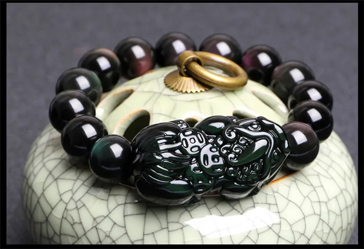 14mm Genuine Natural Black Obsidian Bracelet Crystal Women Men Healing Pixiu Rainbow Stone Charm Stretch Round Beads Jewelry
14mm Genuine Natural Black Obsidian Bracelet Crystal Women Men Healing Pixiu Rainbow Stone Charm Stretch Round Beads Jewelry