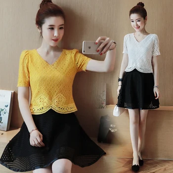 Women V Neck Blouse Black Skirt 2 Pcs Clothing Set New Woman Korean Fashion Lace Hollow Out Skirts Suits Summer Clothes S-XL
Women V Neck Blouse Black Skirt 2 Pcs Clothing Set New Woman Korean Fashion Lace Hollow Out Skirts Suits Summer Clothes S-XL