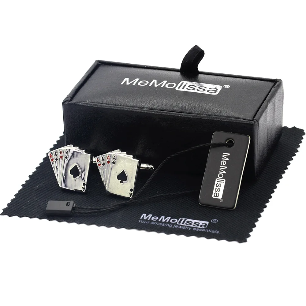 

MeMolissa Display Box Cufflinks 4A poker cufflinks male French shirt cuff links Cards Design cufflink Free Tag & Wipe Cloth