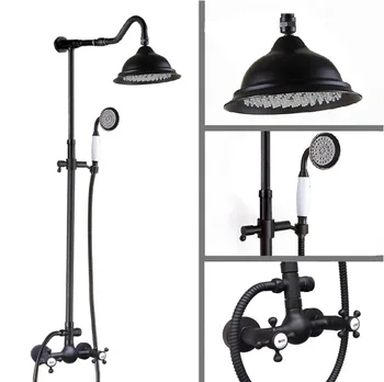 Wall Mounted Dual Cross Handles Black Oil Rubbed Bronze Bathroom Rain Shower Faucet Set 8" Inch Round Rain Shower Head mrs792
Wall Mounted Dual Cross Handles Black Oil Rubbed Bronze Bathroom Rain Shower Faucet Set 8" Inch Round Rain Shower Head mrs792