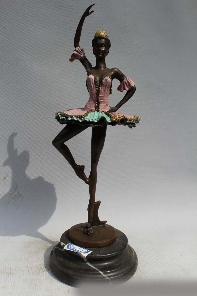 14"Western Art sculpture Bronze Marble Bell Women ballet Dancing girl Statue