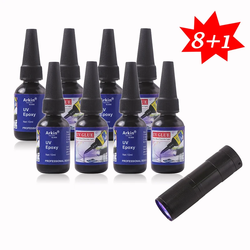 8 Bottles Liquid UV Epoxy Resin Glue LED Flashlight Ultraviolet Quick Fix Cure Adhesive Glass Crystal Clear Jewelry Craft Strong
8 Bottles Liquid UV Epoxy Resin Glue LED Flashlight Ultraviolet Quick Fix Cure Adhesive Glass Crystal Clear Jewelry Craft Strong