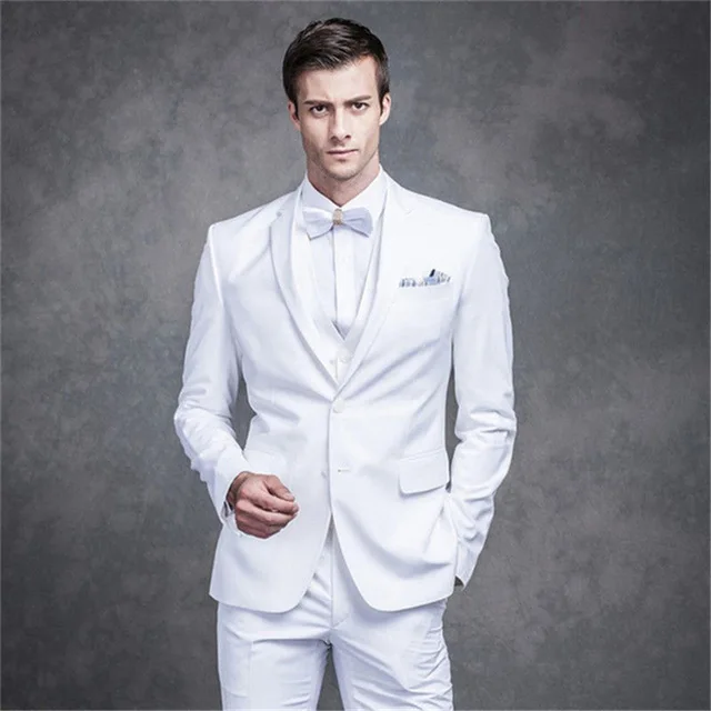 White men's wedding suit married men's new Lang / best man dress solid color suit three (coat + pants + bow tie) men's wedding b
White men's wedding suit married men's new Lang / best man dress solid color suit three (coat + pants + bow tie) men's wedding b
