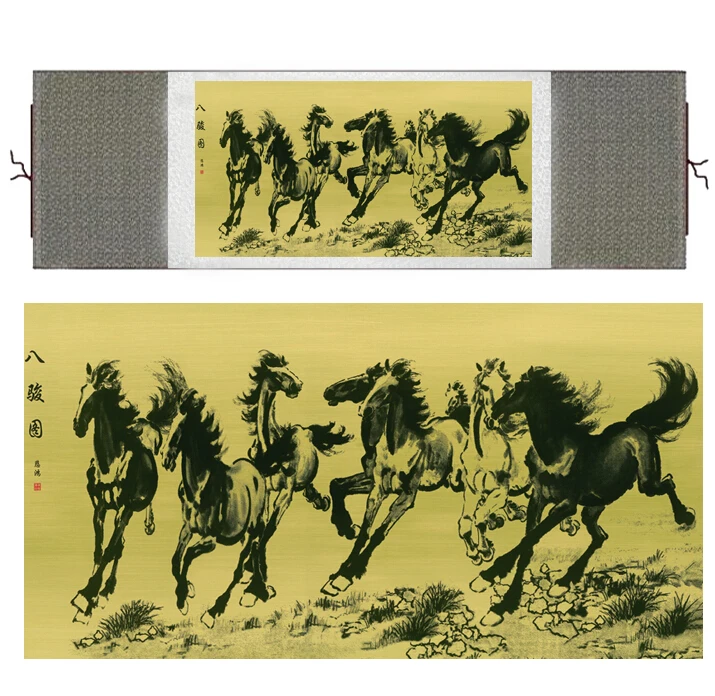 Chinese Horse silk painting Horse art painting Silk scroll art painting eight horse painting
Chinese Horse silk painting Horse art painting Silk scroll art painting eight horse painting