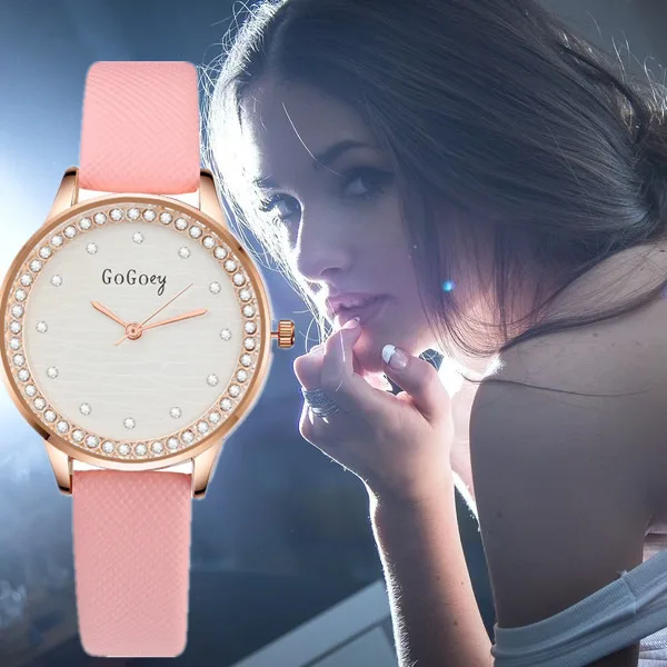 Брендовые модные наручные часы Gogoey женские роскошные со стразами с кожаным