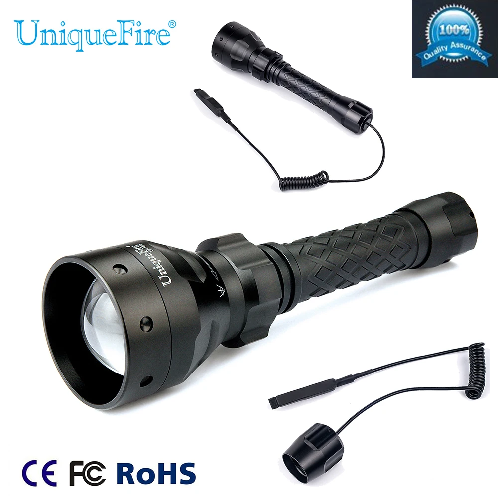 Uniquefire Portable Led Flashlight UF-1406 XP-E Zoom 3 Modes W/G/R Light Rechargeable 18650 With Remote Pressure | Освещение