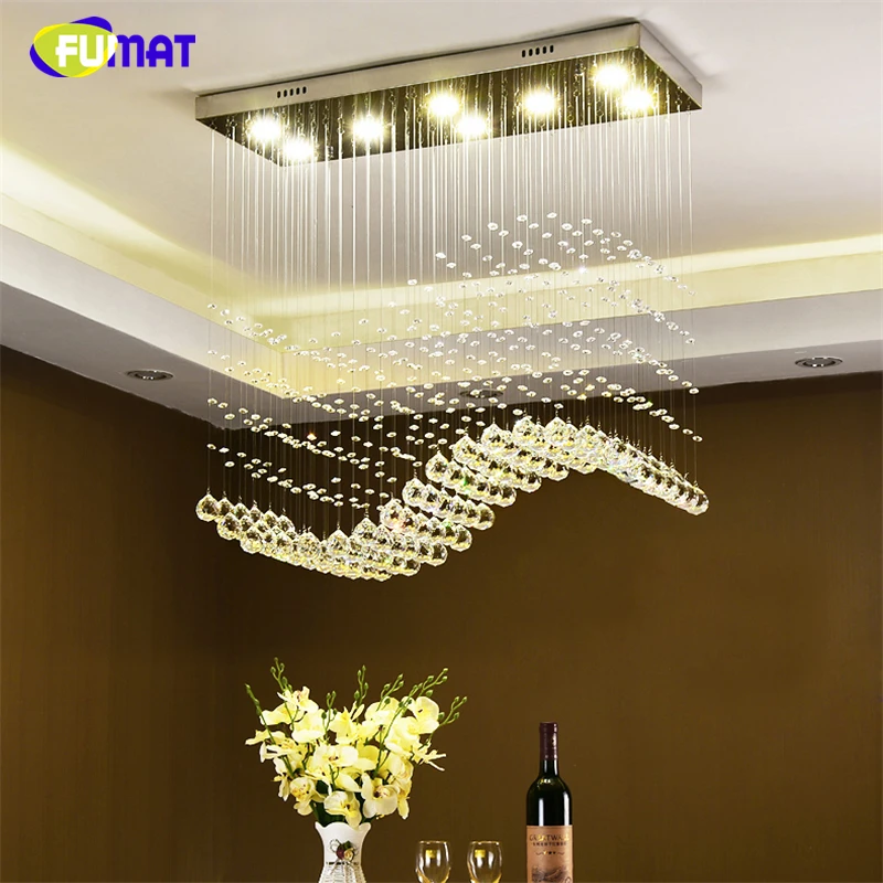 

FUMAT Brief Modern Rectangle K9 Crystal Chandeliers Wave Crystal Light For Living Room Dining Room Lustre LED Crystal Chandelier