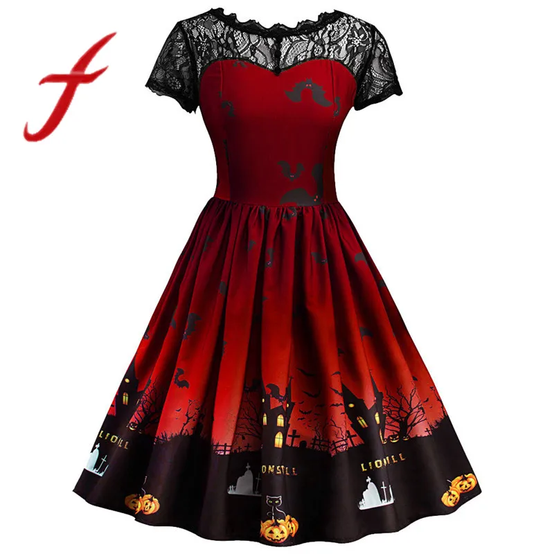Feitong Vintage Women Halloween Dress Retro Causal Short Sleeve Lace Splice A Line Pumpkin Swing Mini Dress vestidos verano 2019
Feitong Vintage Women Halloween Dress Retro Causal Short Sleeve Lace Splice A Line Pumpkin Swing Mini Dress vestidos verano 2019
