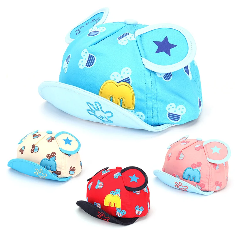 Star Print Baby Hats Mouse Cotton Boys Girls Caps Summer Sun Baby Cap For Boys Breathable M Baby Caps With Ear Photography Props (9)