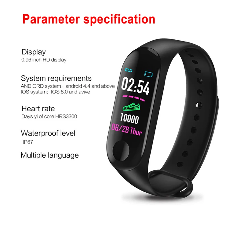 2019 Waterproof Bluetooth Intelligent Health Smart Bracelet M3 for fitness tracker sport and Sleep Monitoring KXS-M3
2019 Waterproof Bluetooth Intelligent Health Smart Bracelet M3 for fitness tracker sport and Sleep Monitoring KXS-M3