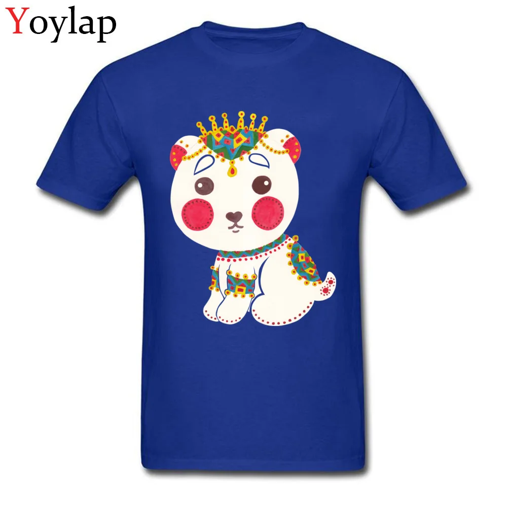 Male Tops Shirts Prevailing Printed On T-shirts 100% Cotton O-Neck Short Sleeve Personalized The Ethnic Polar Bear Clothing Shirt blue