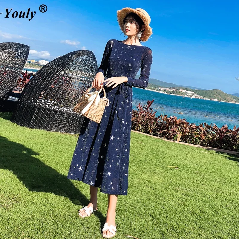 2019 Spring Women Fashion Elegant Ladies Full Dress Stars Printed Slim Mesh Party Dress Vintage Sexy Boho Banquet Dress
2019 Spring Women Fashion Elegant Ladies Full Dress Stars Printed Slim Mesh Party Dress Vintage Sexy Boho Banquet Dress