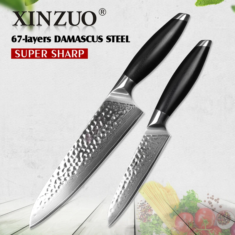 XINZUO 2 PCS Kitchen Knives Sets Damascus Steel Razor Sharp Durable Blade Chef Utility Knife Black G10 Handle Chef Knife Sets
XINZUO 2 PCS Kitchen Knives Sets Damascus Steel Razor Sharp Durable Blade Chef Utility Knife Black G10 Handle Chef Knife Sets