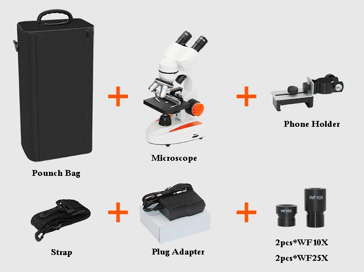 800X-2000X-5000X All-Metal Optical Glass Lenses Cordless LED Student Biological Compound Microscope-SET-12-1