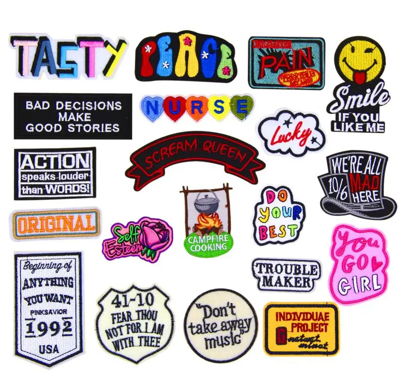 New arrival 10 pcs words Embroidered patches iron on Motif Applique Hat bag shoe fabric cloth embroidery accessory
New arrival 10 pcs words Embroidered patches iron on Motif Applique Hat bag shoe fabric cloth embroidery accessory
