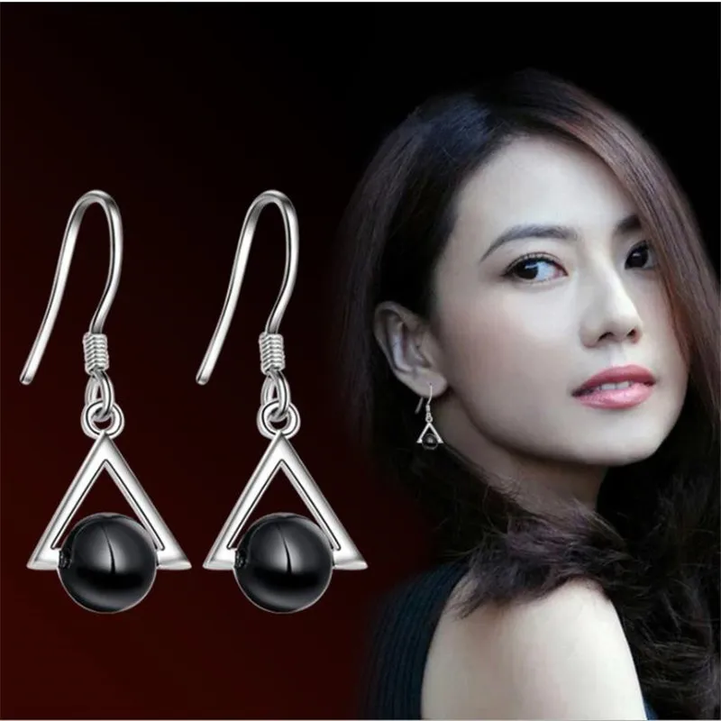 Серьги женские из серебра 925 пробы с черными кристаллами | Украшения и аксессуары