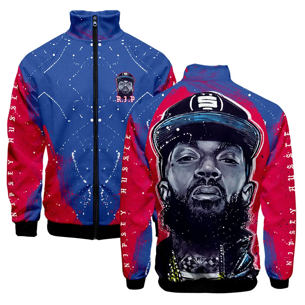 

Man Jacket Spring 2019 NIPSEY HUSSLE Rip Zipper Streetwear Stand Collar Fashion 3D Print Clothes Hip Hop Jackets Casual Clothing