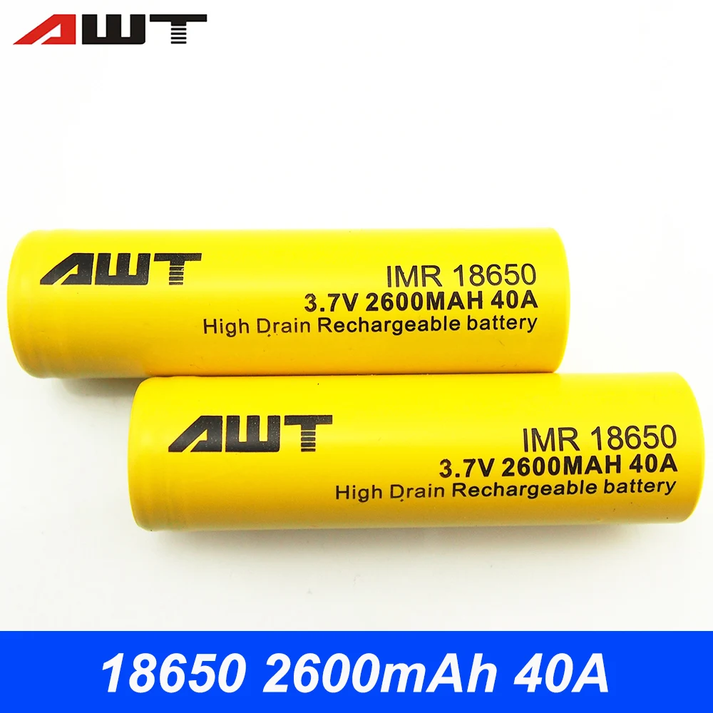 AWT 18650 Battery 3.7V 2600mAh 40A Lithium Battery for SMOK Vapor Storm Joyetech Evic Primo Vgod Vape Box Mod VS VTC4 VTC5 T047
AWT 18650 Battery 3.7V 2600mAh 40A Lithium Battery for SMOK Vapor Storm Joyetech Evic Primo Vgod Vape Box Mod VS VTC4 VTC5 T047